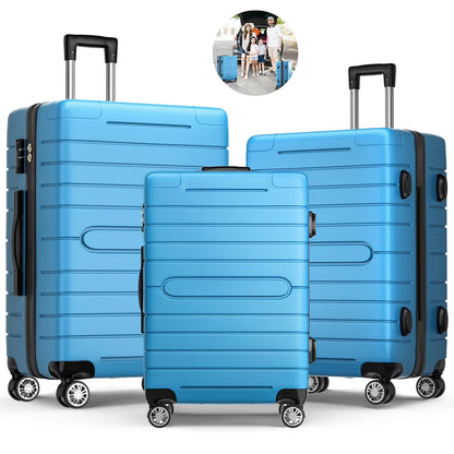 ALPULON 3 Piece Luggage Sets with TSA Locks, Hardside Suitcase Set with Spinner Wheels, 20in24in28in, Light Blue