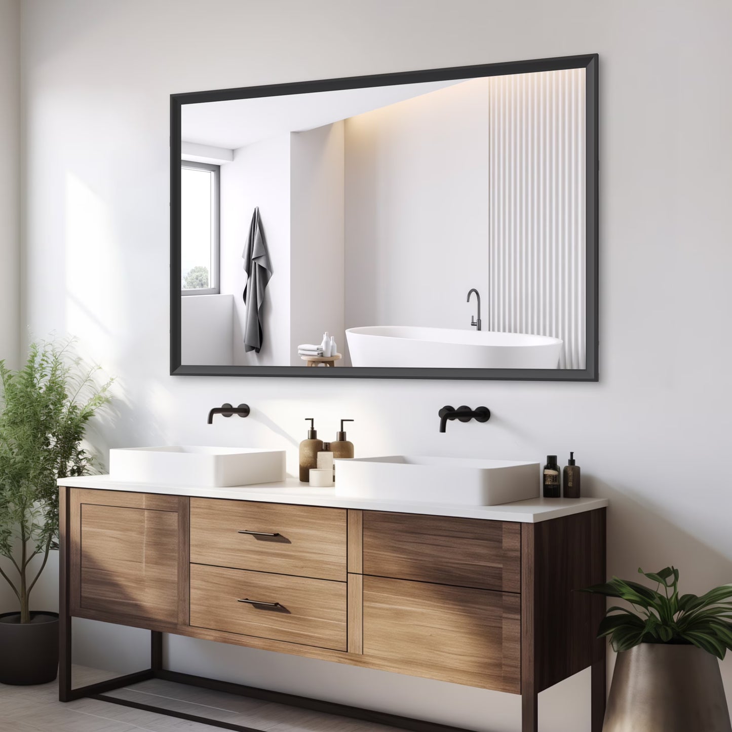 60"x40" Oversized Modern Rectangle Bathroom Mirror with Balck Frame Decorative Large Wall Mirrors for Bathroom Living Room Bedroom Vertical or Horizontal Wall Mounted mirror with Aluminum Frame