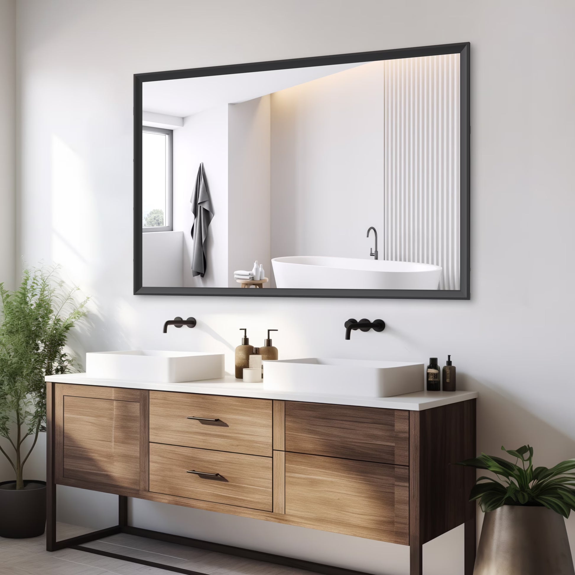 60"x40" Oversized Modern Rectangle Bathroom Mirror with Balck Frame Decorative Large Wall Mirrors for Bathroom Living Room Bedroom Vertical or Horizontal Wall Mounted mirror with Aluminum Frame