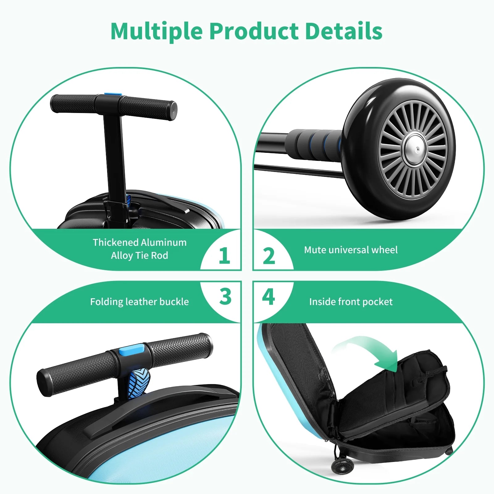 Muhub 2 in 1 Scooter Luggage for Kids and Adult,Foldable Ride on Luggage with Wheels,Light Blue