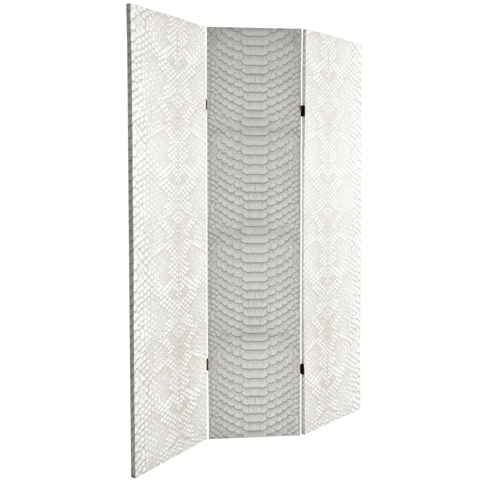 Oriental Furniture 6 ft. Tall White Snake Print Canvas Room Divider - 3 Panel