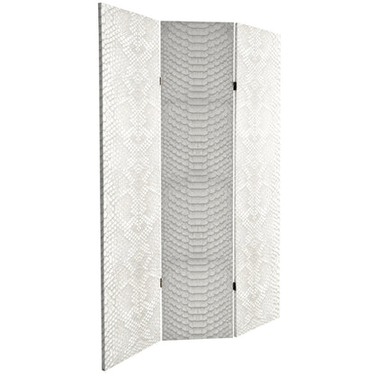Oriental Furniture 6 ft. Tall White Snake Print Canvas Room Divider - 3 Panel