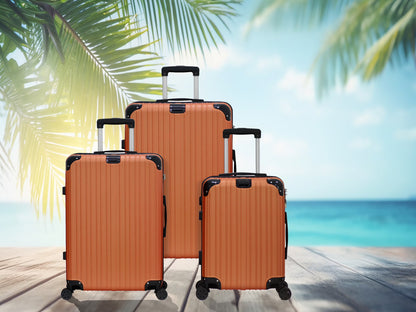 Line Embossed Hard Leather Luggage Set, Three-Piece Suitcase Set, Customs Lock, Black