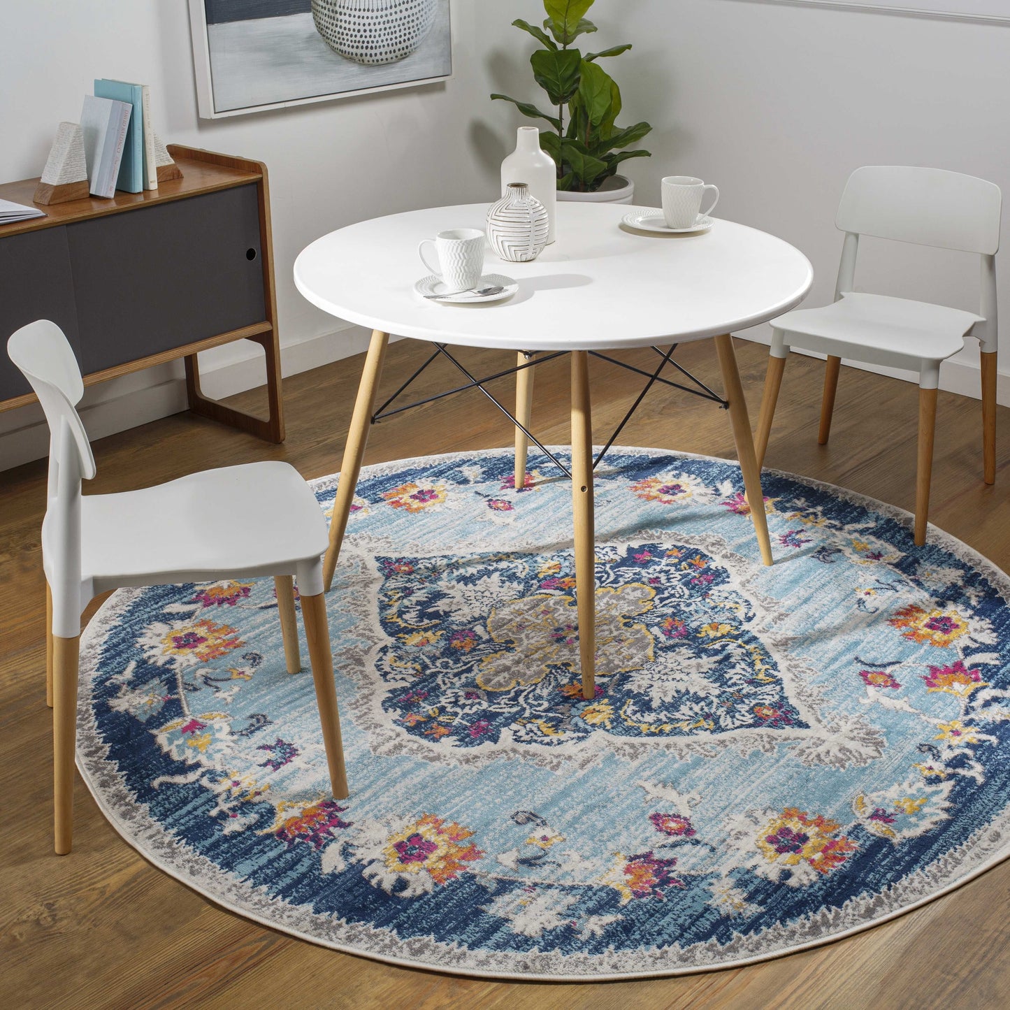 Mark& Day Area Rugs, 5ft Round Brongerga Traditional Blue Area Rug (5'3" Round)