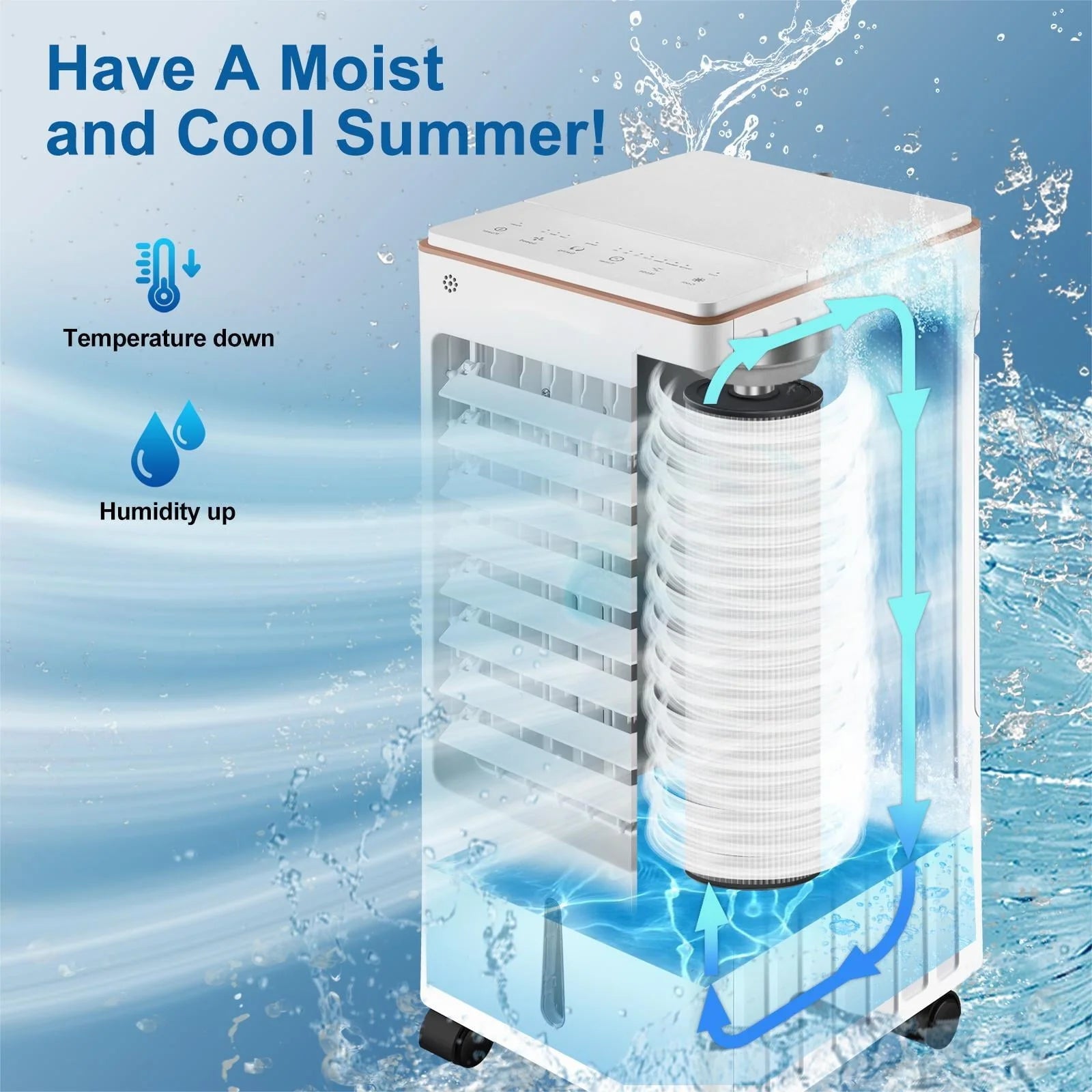 Vebreda Air Cooler Portable Evaporative Air Cooler Fan with Remote Control Casters Suitable for Home Office