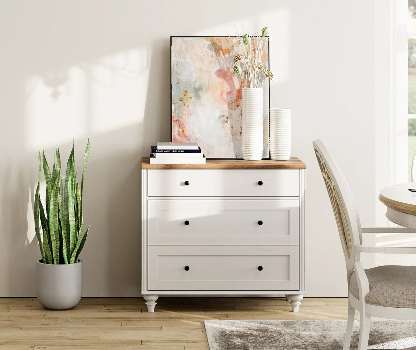 3 Drawer Dresser for Bedroom, White Baby Dressers Wood Mid Century Modern Closet Storage Organizer for Living Room, Nursery, Kids Room