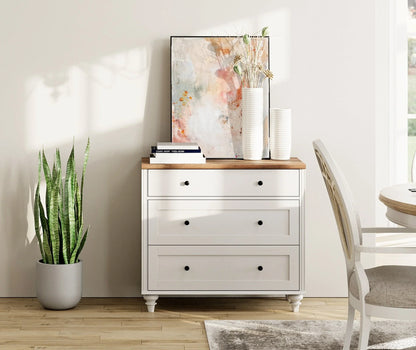 3 Drawer Dresser for Bedroom, White Baby Dressers Wood Mid Century Modern Closet Storage Organizer for Living Room, Nursery, Kids Room
