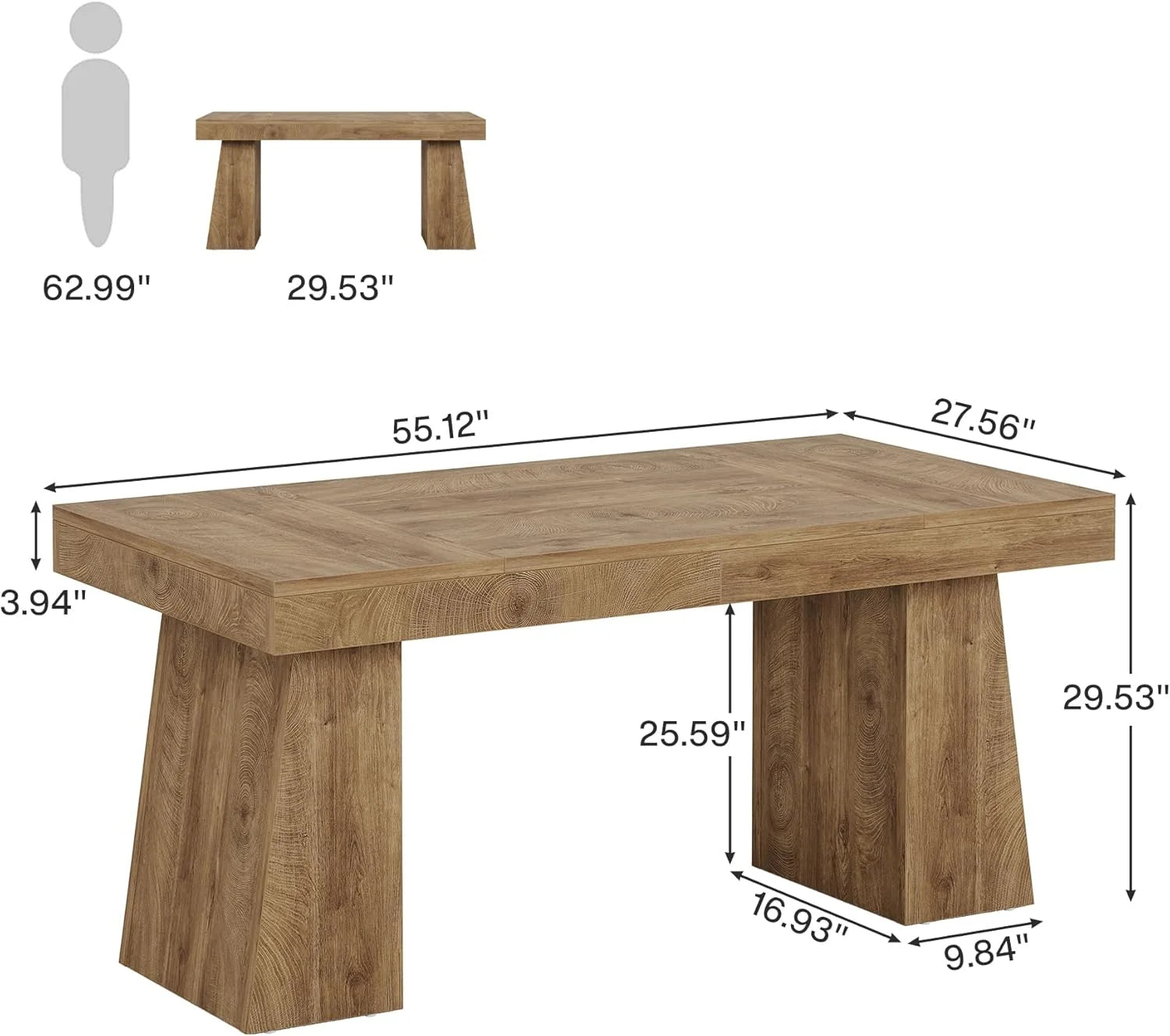 Tribesigns 55 Inches Executive Desk, Mid-Century Modern Home Office Desk with Double Trapezoid Base