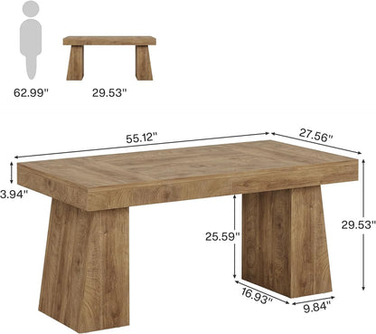 Tribesigns 55 Inches Executive Desk, Mid-Century Modern Home Office Desk with Double Trapezoid Base