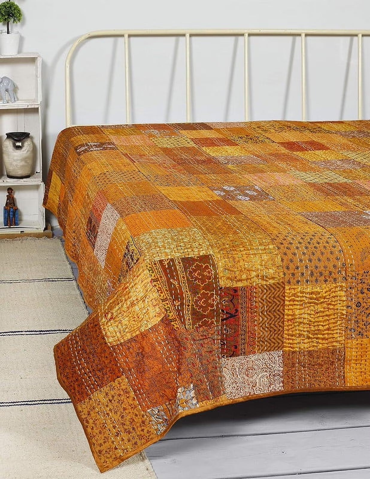 Handicraft Rajasthani Quilt Handmade Bed Cover Silk Bedsheet Home Decor Quilt