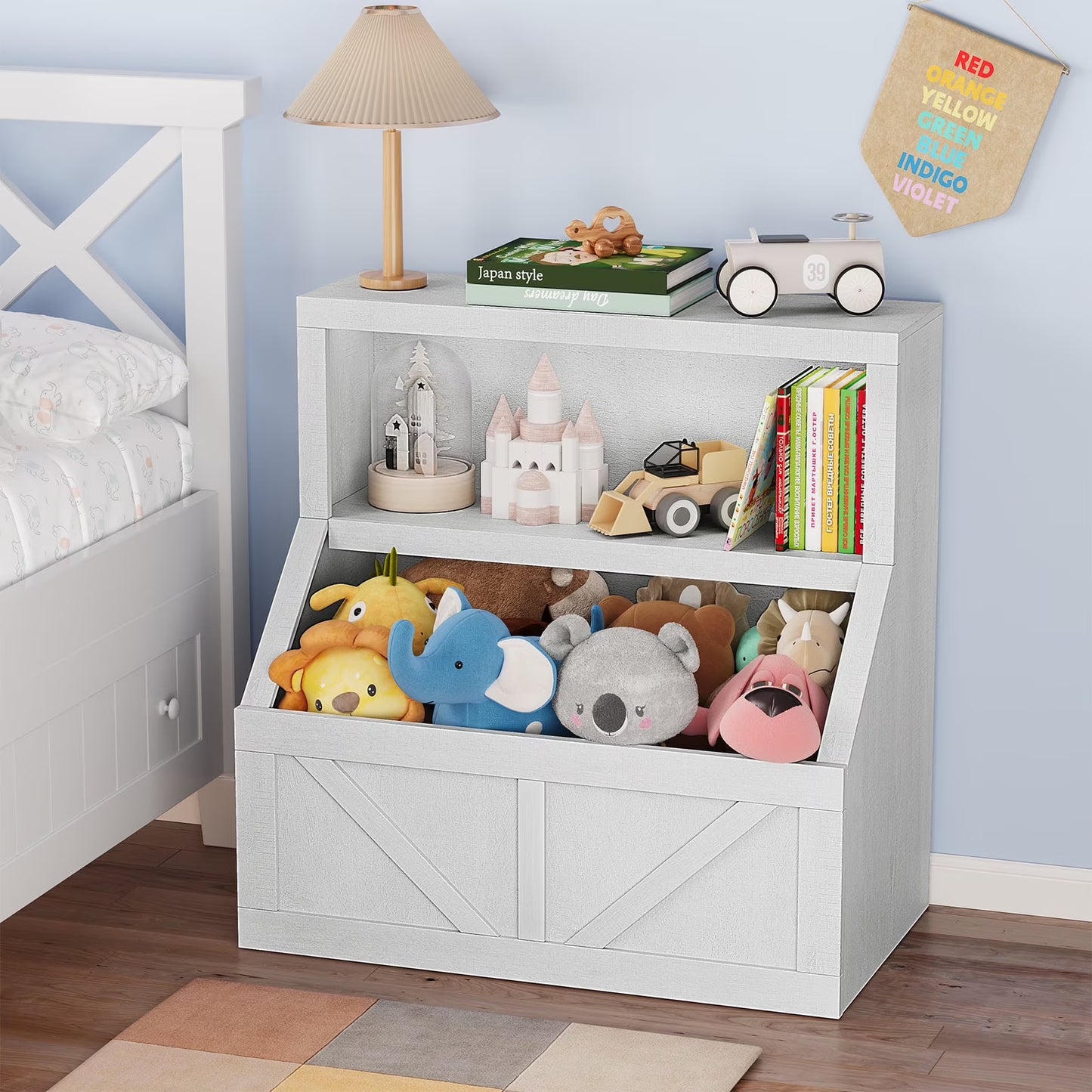 AOILE Kids Bookshelf and Toy Storage - Wooden Toddler Bookcase Cabinet with Large Cubbies for Playroom, Bedroom, Nursery, Classroom, School, Kindergarten, and Daycare