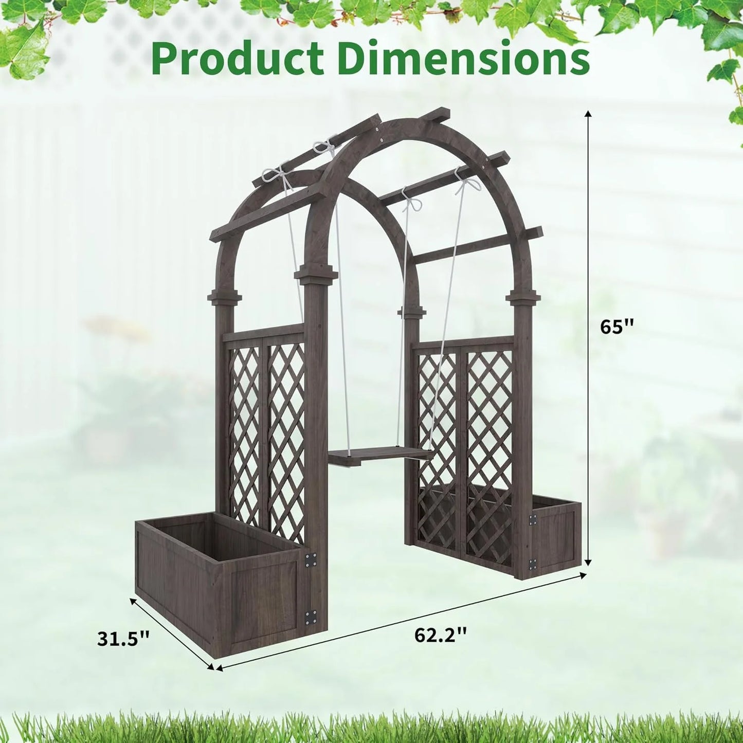 Wooden Garden Arbor with Planter& Swing,Outdoor Arbor Trellis for Climbing Plants, Roses, Vines, Outside Pergola Planter, Garden Arch for Lawn Backyard Wedding Ceremony Bridal Party