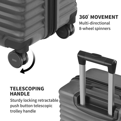 SUGIFT 3 Piece Luggage Sets, 20/24/28 inch Suitcase Sets with Spinner Wheels, Hardside Luggage Set, Dark Black