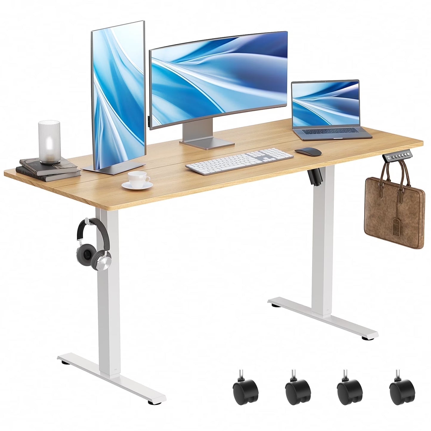 VVENACE Electric Standing Desk Height Adjustable Desk 48 inch 4 Memory Height Ergonomic Sit Stand up Desk for Home Office, White, 2 Split Boards