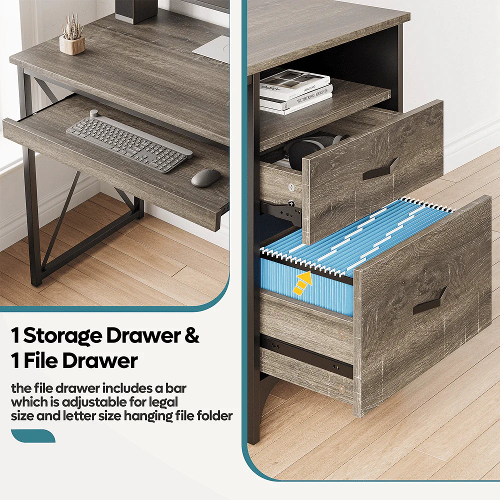 Bestier 55 inch Computer Desk with Storage Drawers & Keyboard Tray & File Drawer Home Office Desk Grey