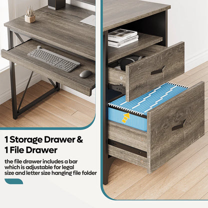 Bestier 55 inch Computer Desk with Storage Drawers & Keyboard Tray & File Drawer Home Office Desk Grey
