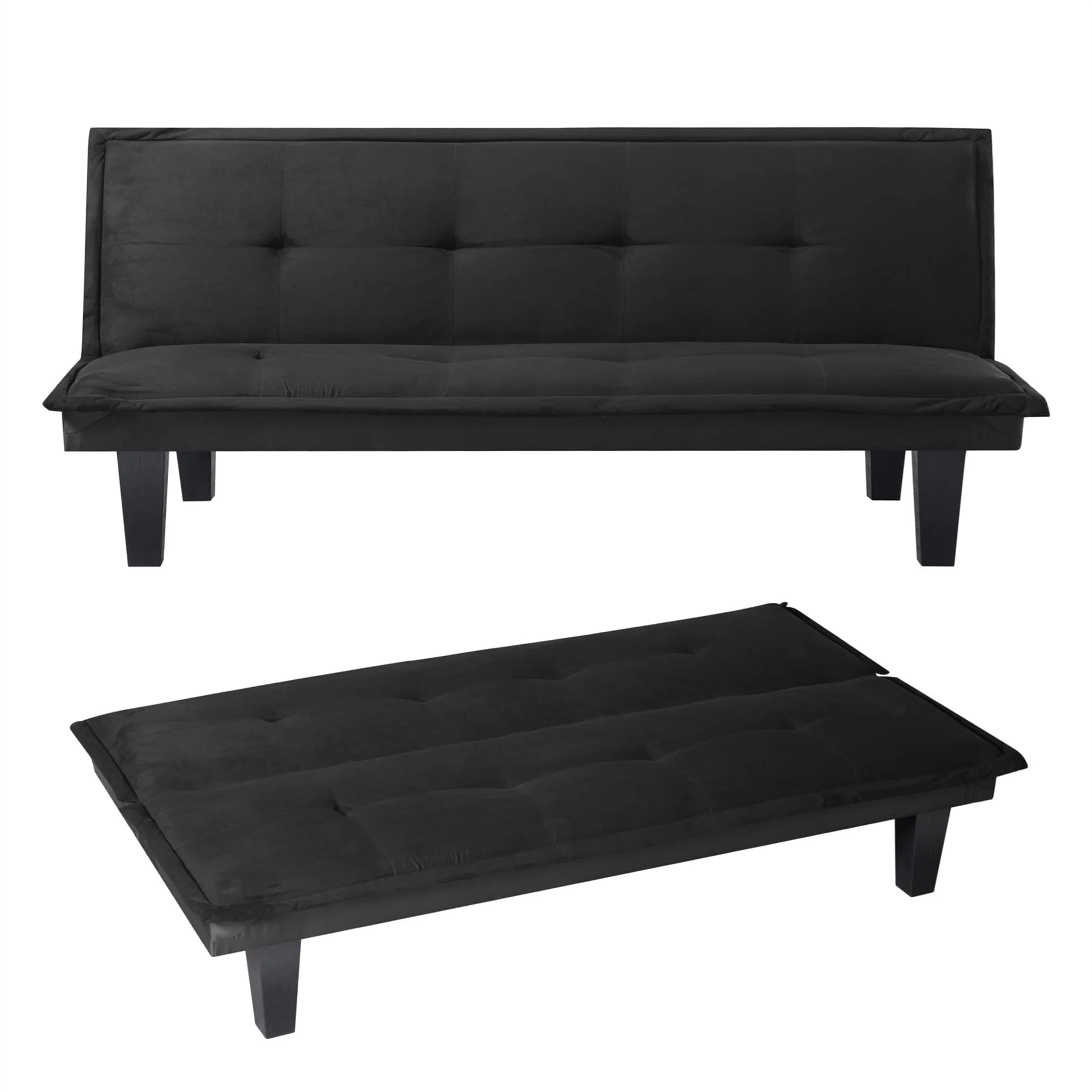 Aukfa Futon Convertible Sofa Bed for Home Office, Tufted Back, Faux Suede, Black
