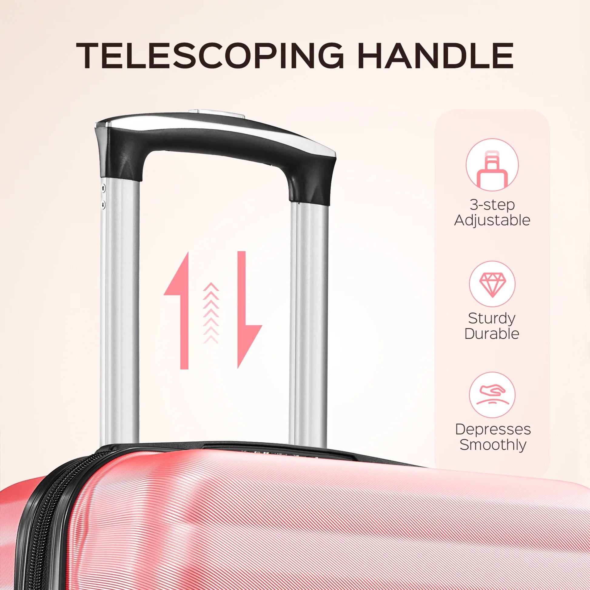 3 Piece Luggage Sets with 6 PC Organize Bags Lightweight Suitcases with Spinner Wheels, Pink