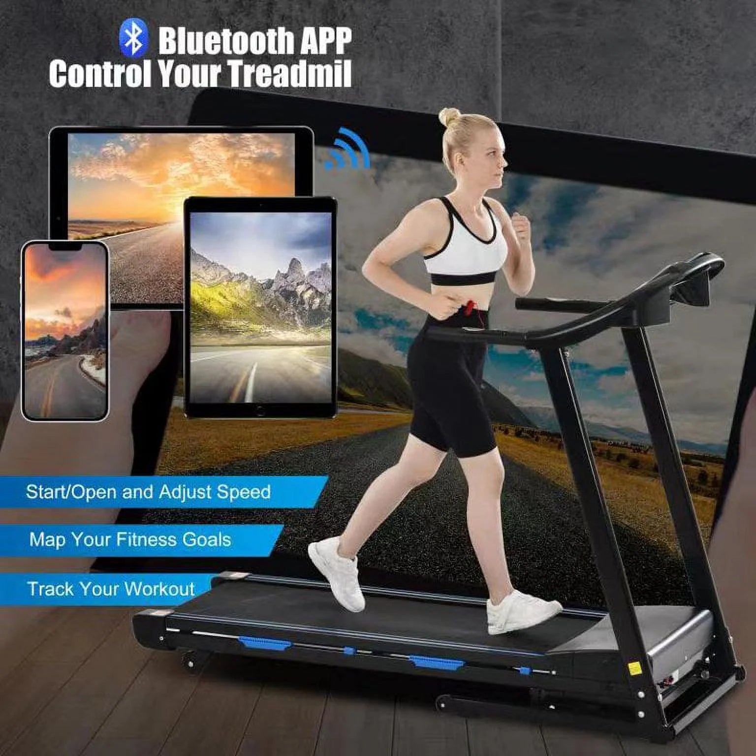 3.5HP Folding Treadmill With Auto 15% Incline Bluetooth MP3 17" Wide 7-Layers Shock-absorbing Belt 9MPH Connect FitShow APP Running Walking Jogging Exercise Machine For Home Office,Max Weight 300lb