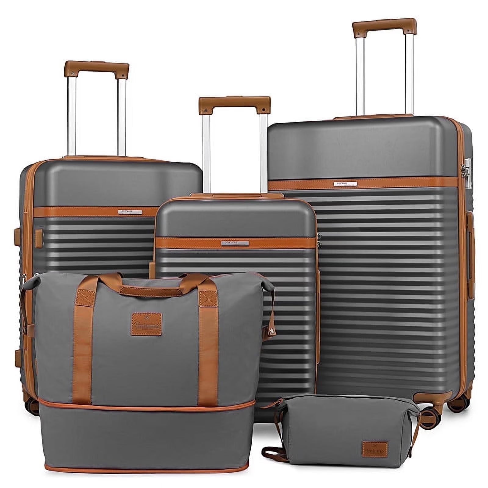 Joyway - 5-Piece Luggage Sets ABS Hardside Spinner Luggage -(Expandable Suitcase20"24")28-in Checked Luggage-Black