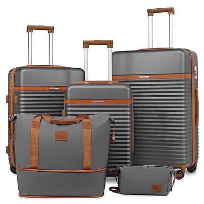 Joyway - 5-Piece Luggage Sets ABS Hardside Spinner Luggage -(Expandable Suitcase20"24")28-in Checked Luggage-Black
