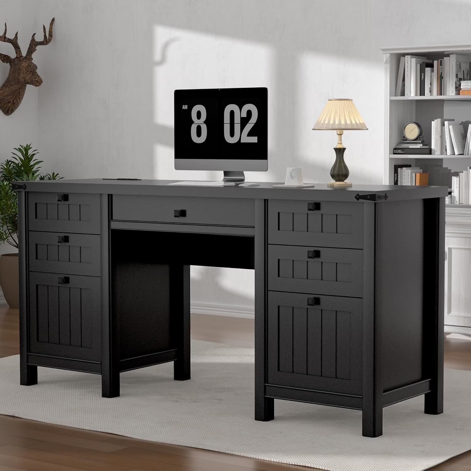 FIAKOA 45"Executive Desk, Modern Farmhouse Computer Desk with Drawers & Cabinet, White Home Office Desk Writing Workspace for Work Study