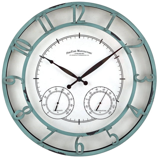 FirsTime & Co. Teal Laguna Outdoor Wall Clock, Farmhouse, Analog, 18 x 2 x 18 in
