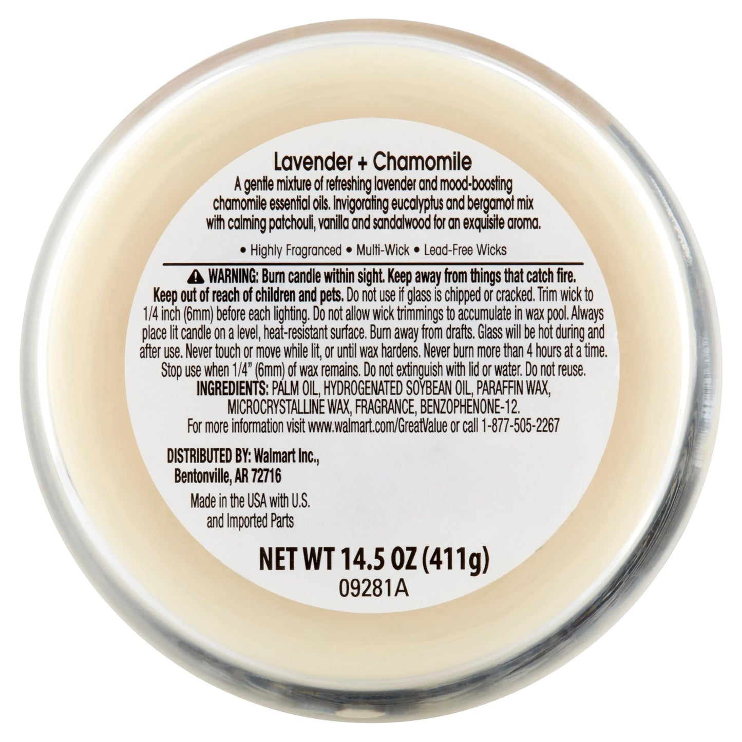 Great Value Lavender & Chamomile Scented Candle, 14 oz