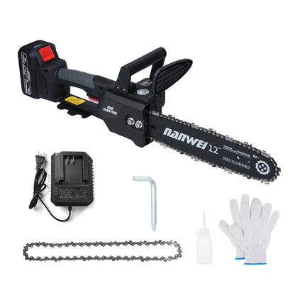 Cordless 12inch Cordless Chainsaw Electric Chainsaw 21V 4000mah Battery Safety Lock Battery Operated Saw With Brushless Motor For Cutting Trees Garden Pruning