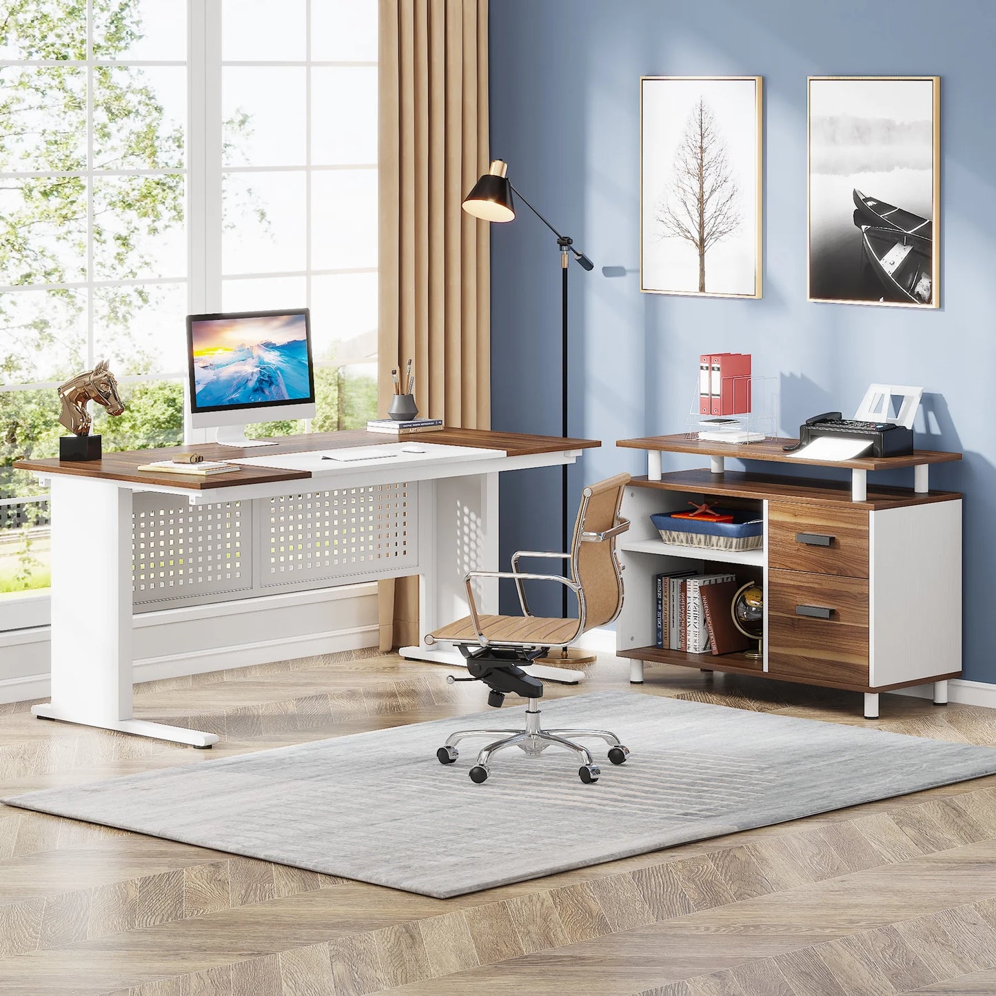 Tribesigns Executive Desk, Large Computer Desk with File Cabinet, Executive Office Desk with Storage Cabinet, Business Furniture Desk Workstation for Home Office