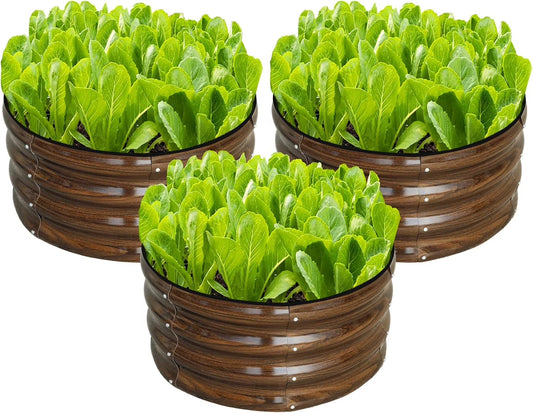 2x2x1ft Round Galvanized Raised Garden Bed Kit Outdoor, Metal Planter Box for Planting Plants Vegetables, Brown