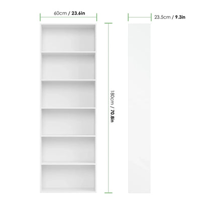 Homfa 6 Tier Freestanding Bookcase, Wooden Storage Bookshelves and Bookcases for Living Room Home Office 71'', White Finish