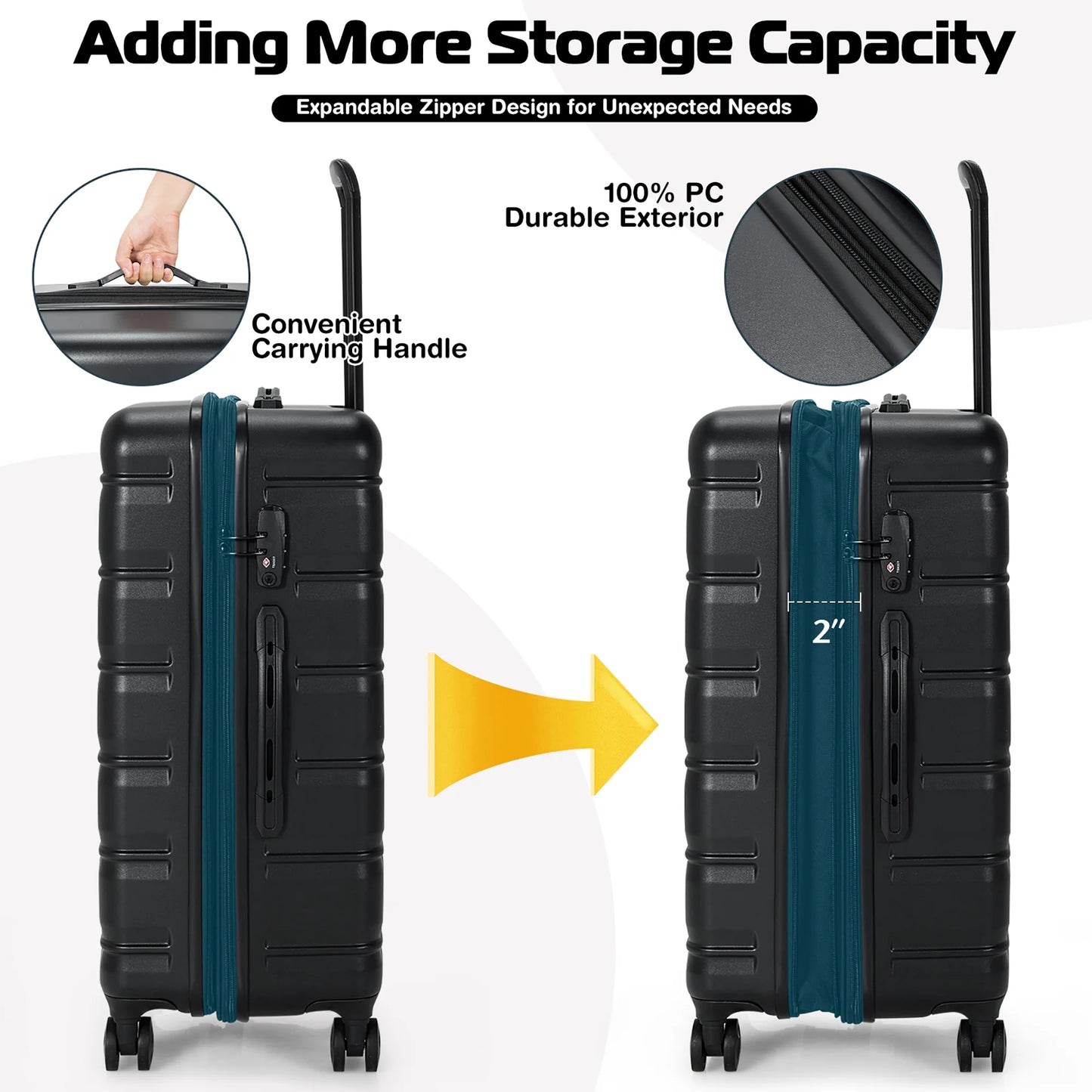 Costway 3 Piece Hardshell Luggage Set Ex pandable Suitcase w/TSA Lock & Spinner Wheels