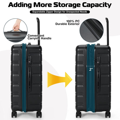 Costway 3 Piece Hardshell Luggage Set Ex pandable Suitcase w/TSA Lock & Spinner Wheels