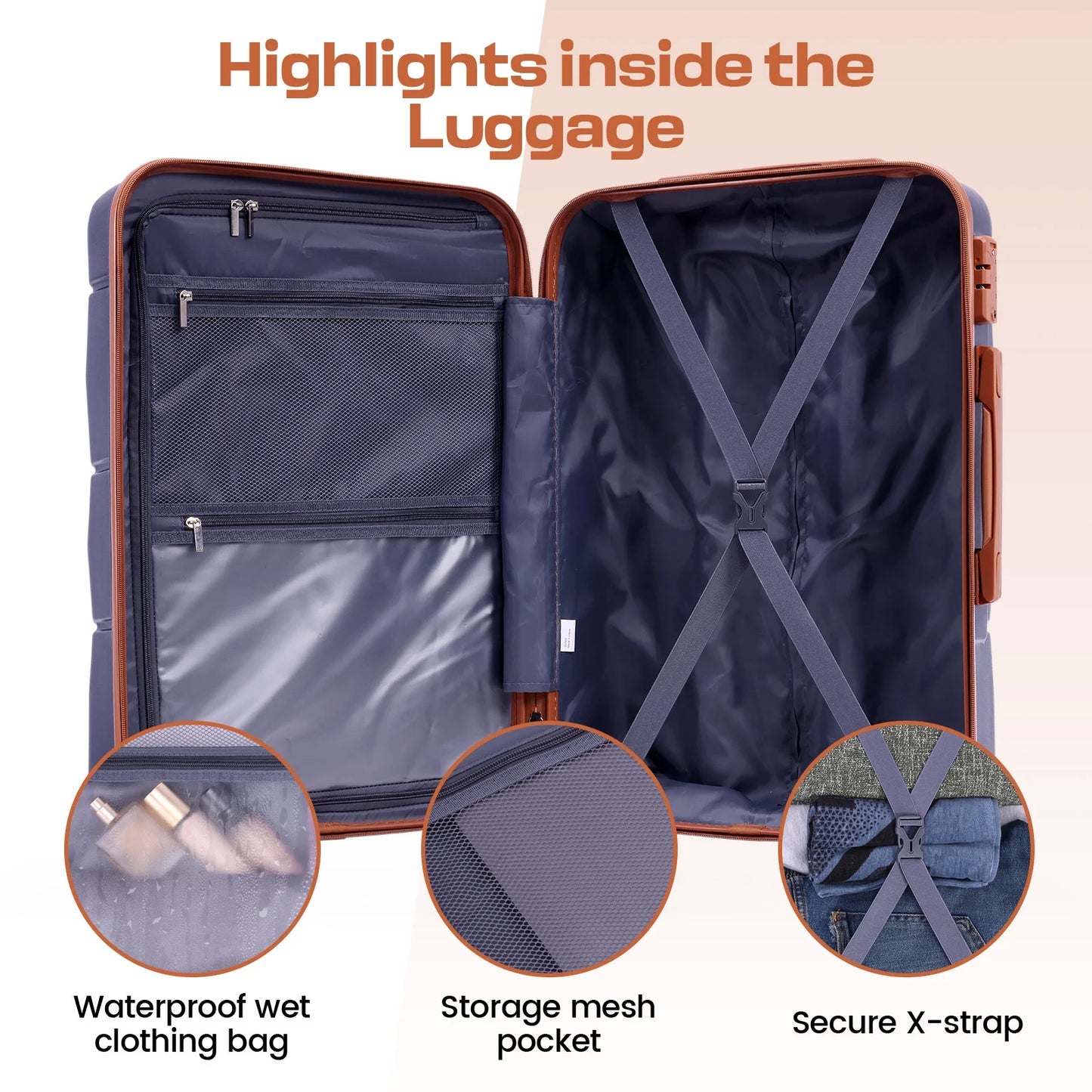 HOTEEL 3 Piece Luggage Sets with Wheels, Hardshell 3 Pc Suitcases with TSA Lock Hardside & Lightweight 3-Piece Hardshell Luggage Sets for Travel 20in 24in 28in, Blue