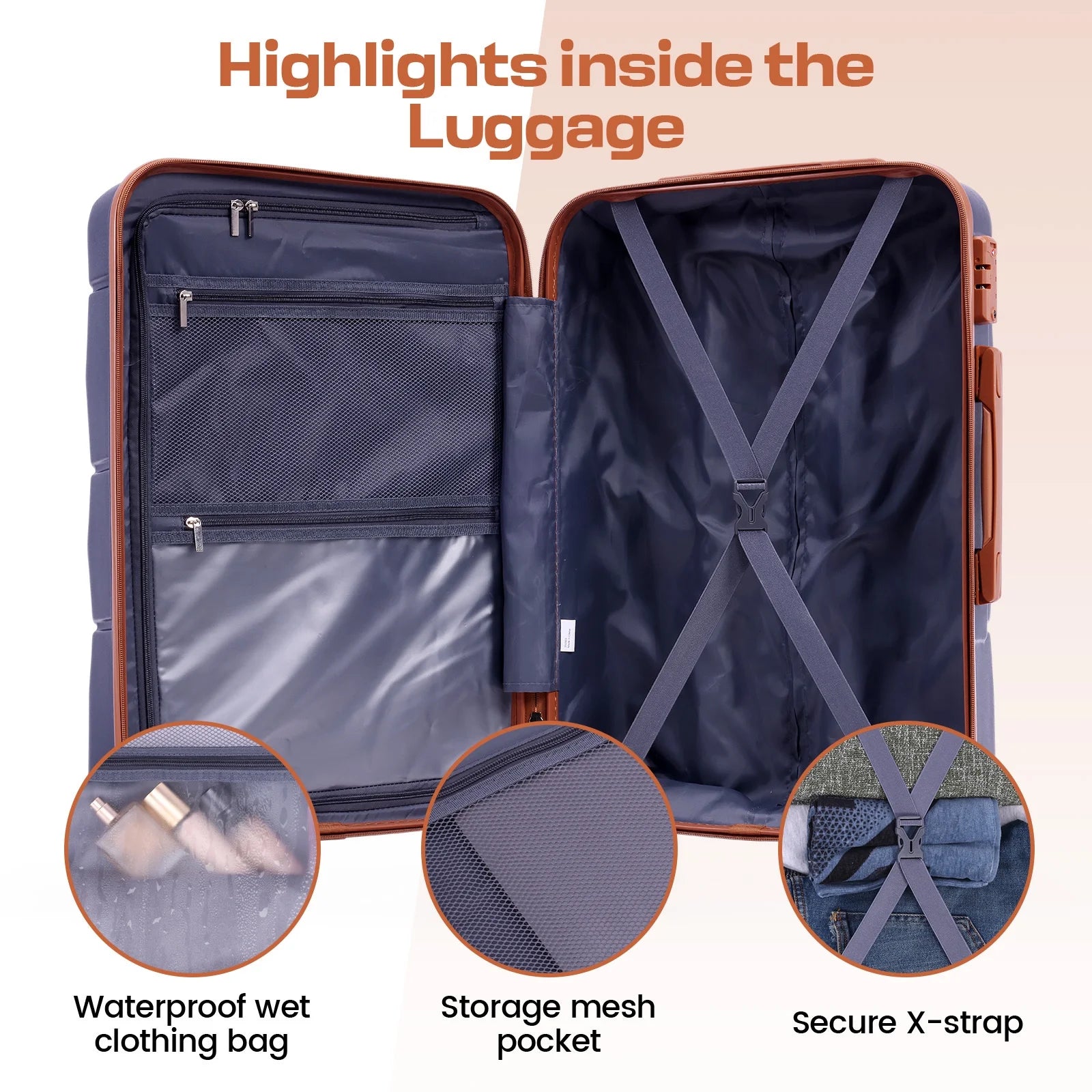 HOTEEL 3 Piece Luggage Sets with Wheels, Hardshell 3 Pc Suitcases with TSA Lock Hardside & Lightweight 3-Piece Hardshell Luggage Sets for Travel 20in 24in 28in, Blue