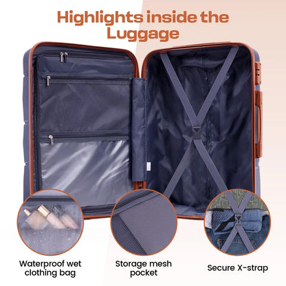 HOTEEL 3 Piece Luggage Sets with Wheels, Hardshell 3 Pc Suitcases with TSA Lock Hardside & Lightweight 3-Piece Hardshell Luggage Sets for Travel 20in 24in 28in, Blue