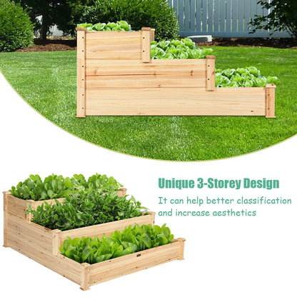 Costway 3 Tier Wooden Raised Garden Bed Planter Kit Outdoor Grow Flower Vegetables