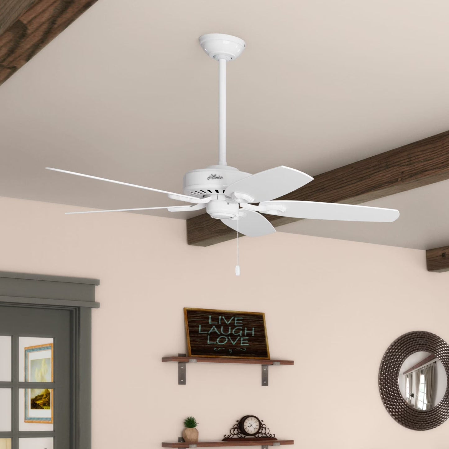 Hunter - Builder Indoor Ceiling Fan, 52-inch, Matte Black, Traditional-style, 3-speed WhisperWind Motor, 53243, for living rooms, bedrooms, home offices, kitchens