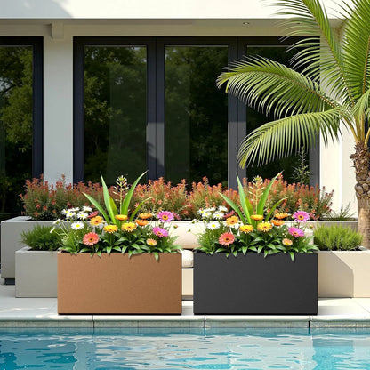 Large Rectangle Planter Metal Brown Planter Box with a Drainage Hole and a Removable Divider Indoor Outdoor Porch Pots for Tall , Trees, Flowers 37.99"x 15" x 16.26" Brown