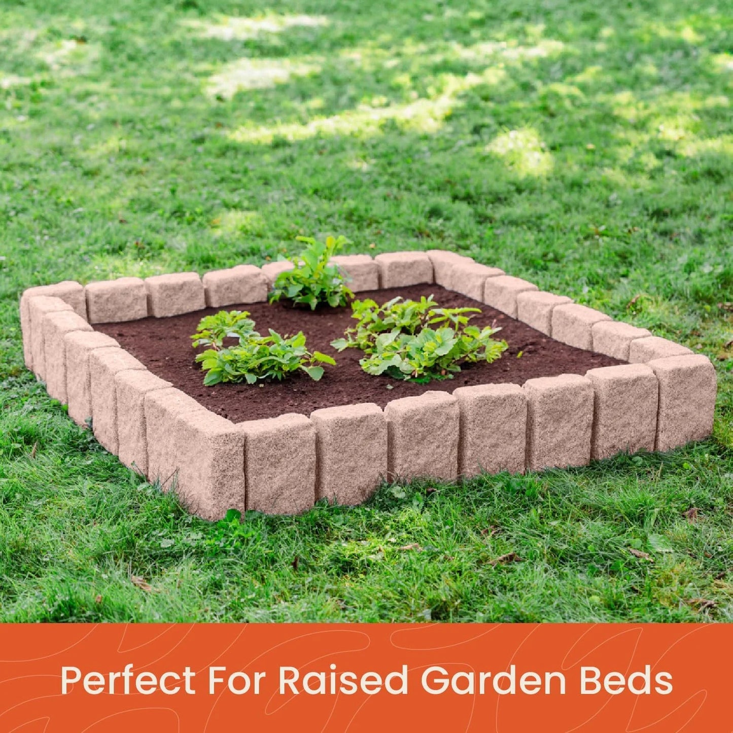 Beuta Landscape Edging | Garden Edging Border | Faux Stone Block XL for Lawn Edging, Flower Beds & Yard Edging - 1 Pack | Each Section Has 6 Blocks 48" L x 4" W x 9.5" H | 3 Spikes | Sandstone