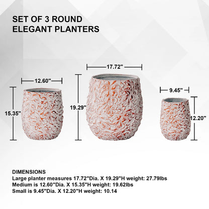 XBrand 19.3", 15.4" and 12.2"H Tall Beige and Golden Fiberstone/Cement Indoor Outdoor Planters (Set of 3), Modern Decorative Plant Pots with Drain Hole for All House Plants, Succulents & Flowers