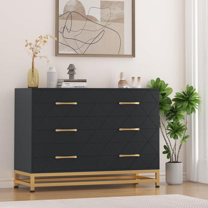 NEILA 6 Drawer Dresser, White Wood Dresser for Closet, TV Stand, Morden Chest of Drawers for Bedroom, Living Room, Hallway, Nursery