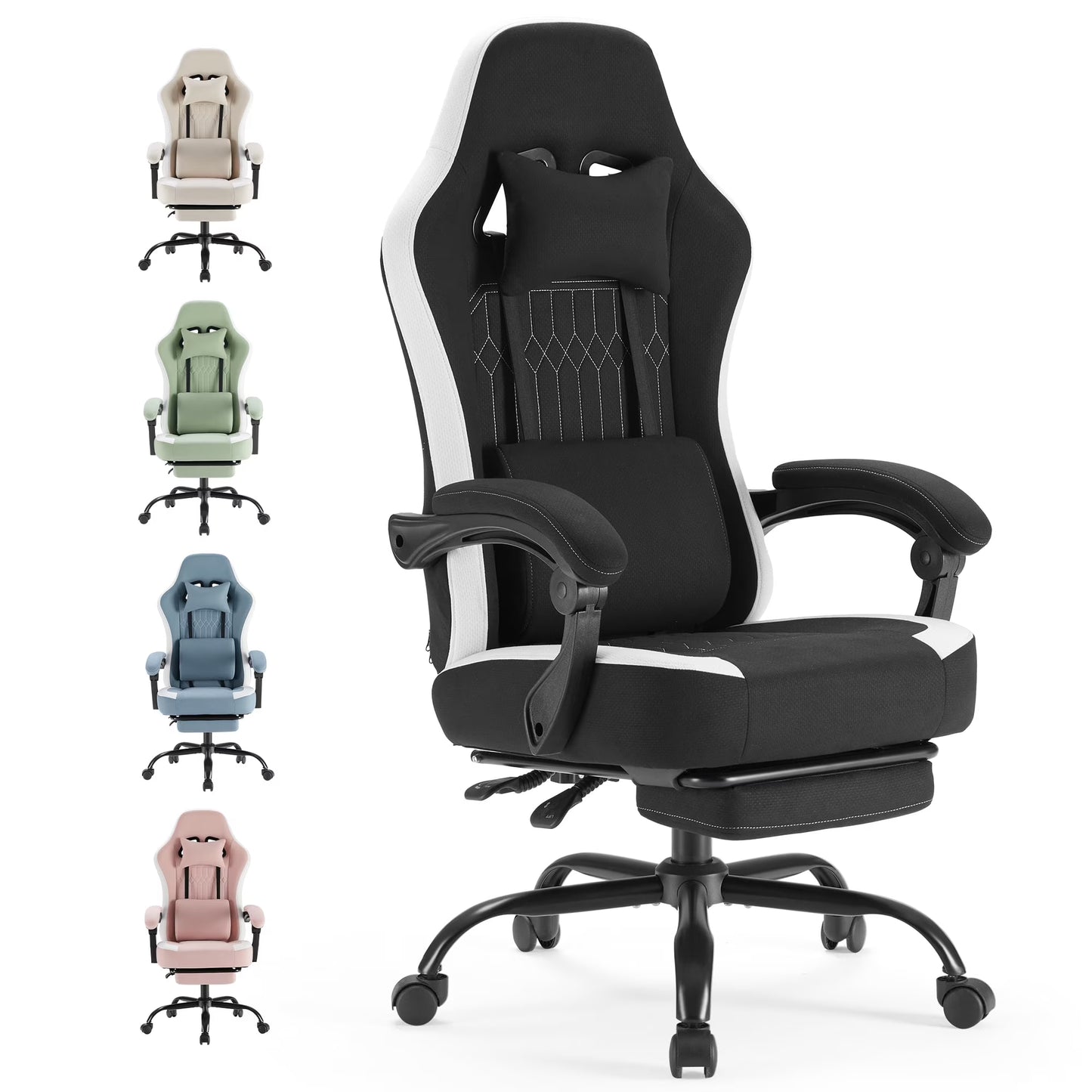 MCQ Ergonomic Swivel Gaming Chair with Headrest Lumbar Support for Home Office, Black and Grey