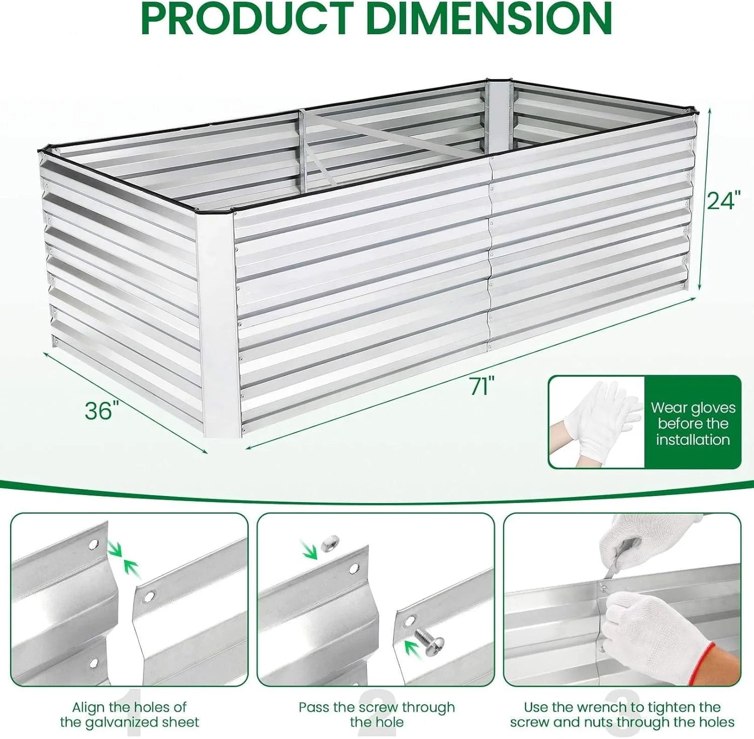 Raised Garden Bed Kit, Galvanized Planter Raised Garden Boxes Outdoor, Deep Root Raised Planter with Anti-Cutting Strip, Large Metal Raised Garden Bed for Vegetables, Flowers, Herbs