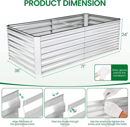 Raised Garden Bed Kit, Galvanized Planter Raised Garden Boxes Outdoor, Deep Root Raised Planter with Anti-Cutting Strip, Large Metal Raised Garden Bed for Vegetables, Flowers, Herbs