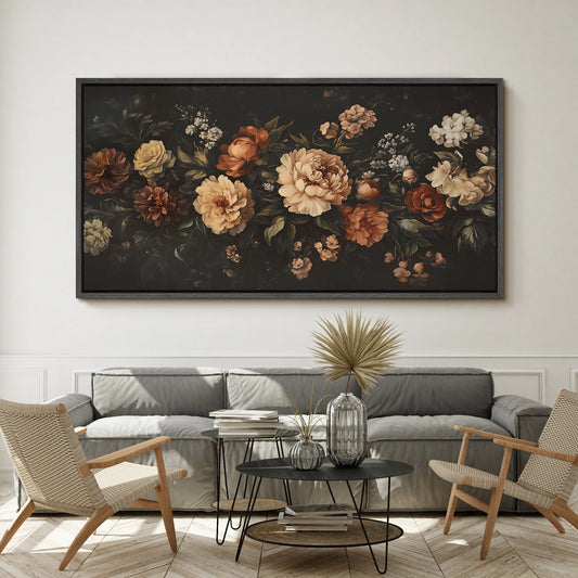Large Framed Canvas Print Vintage Colorful Beautiful Flowers Wall Art Decorative Ready to Hang Painting for Living room Bedroom - 60"x30" Black Frame