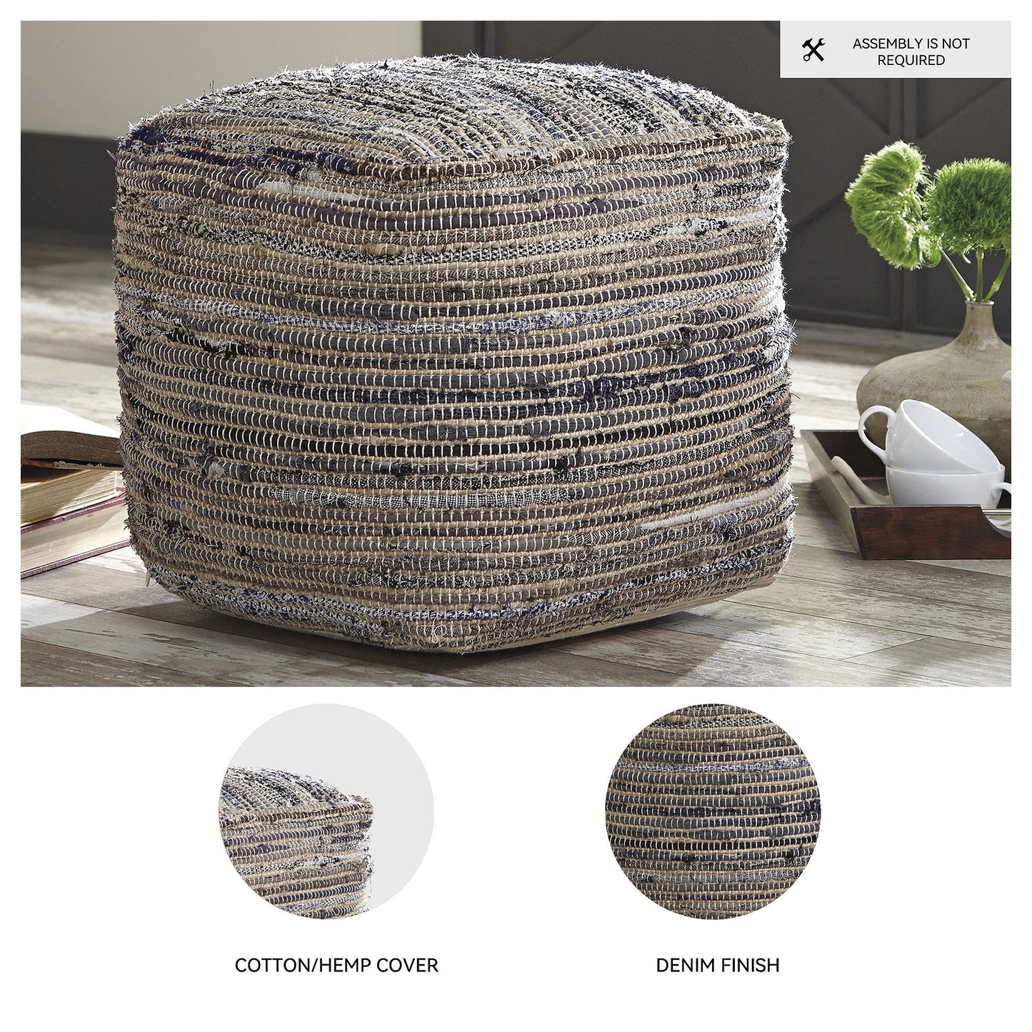 Signature Design by Ashley Contemporary Absalom Pouf Denim