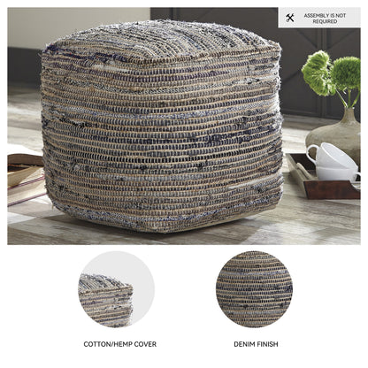 Signature Design by Ashley Contemporary Absalom Pouf Denim