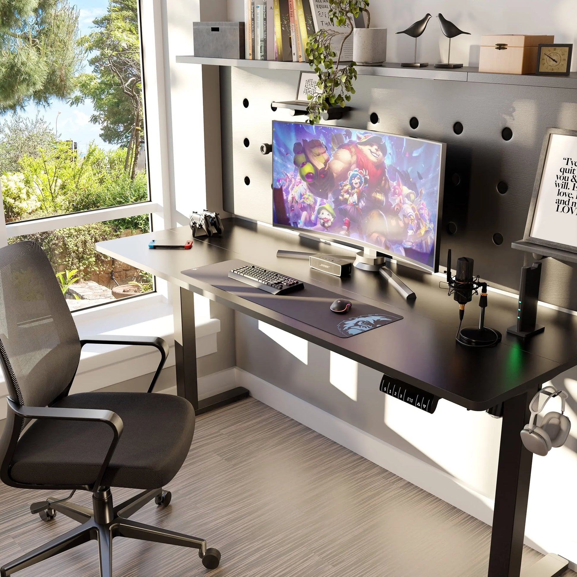 Walsunny 63" x 24" Electric Height Adjustable Standing Desk Home Office Stand Up Computer Desk(Black Top + Black Frame)